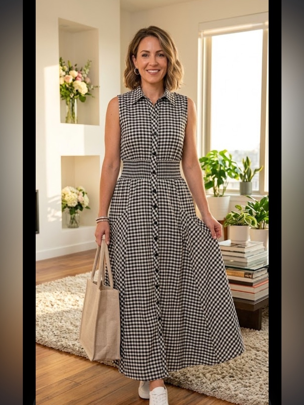 Grace dresses Sleeveless Black and White Gingham Maxi Dress